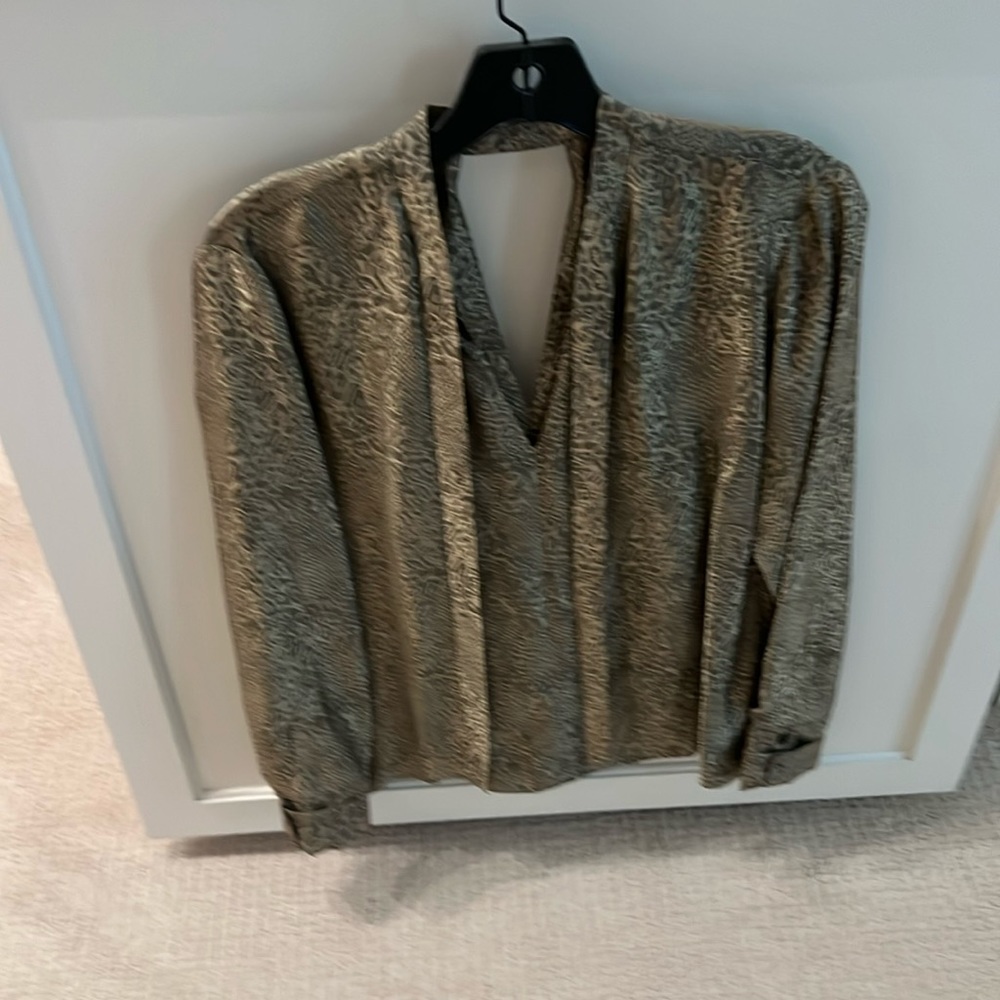 J brand animal print v neck with built in neck tie